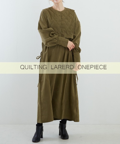 PAPAVER（パパヴェル）の「【papaver】キルティングレイヤード風OP（ワンピース・レディース・カーキ/スミクロ・MEDIUM）」の12枚目の写真