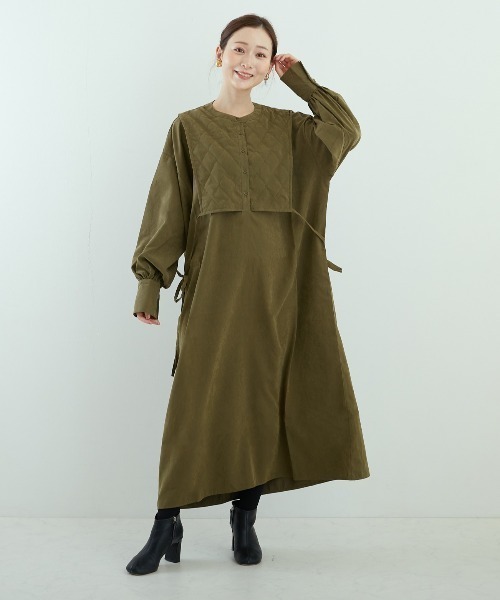 PAPAVER（パパヴェル）の「【papaver】キルティングレイヤード風OP（ワンピース・レディース・カーキ/スミクロ・MEDIUM）」の13枚目の写真