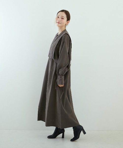 PAPAVER（パパヴェル）の「【papaver】キルティングレイヤード風OP（ワンピース・レディース・カーキ/スミクロ・MEDIUM）」の15枚目の写真