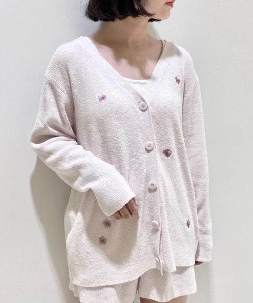 【新品未使用】ジェラピケ韓国限定　　花刺繍カーディガン　ピンク ジェラート ピケ“満開の桜”モチーフの新作ルームウェア、河津桜の刺繍