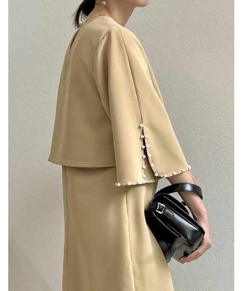 Re:EDIT（リエディ）の「[PREMIUM DRESS COLLECTION][2点セット][低身長/大きいサイズ有]パールスリーブトップス×ノースリーブワンピース（ドレス・レディース・ベージュ/ブラック・X-LARGE/SHORT/LARGE/MEDIUM）」の13枚目の写真