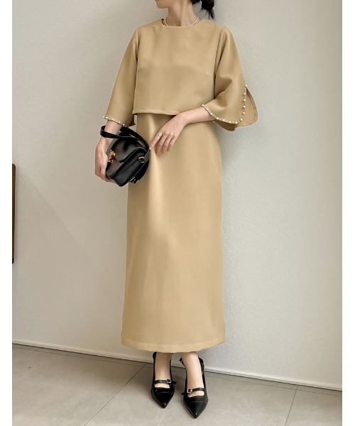 Re:EDIT（リエディ）の「[PREMIUM DRESS COLLECTION][2点セット][低身長/大きいサイズ有]パールスリーブトップス×ノースリーブワンピース（ドレス・レディース・ベージュ/ブラック・X-LARGE/SHORT/LARGE/MEDIUM）」の14枚目の写真