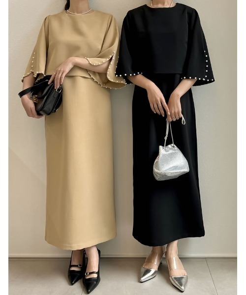 Re:EDIT（リエディ）の「[PREMIUM DRESS COLLECTION][2点セット][低身長/大きいサイズ有]パールスリーブトップス×ノースリーブワンピース（ドレス・レディース・ベージュ/ブラック・X-LARGE/SHORT/LARGE/MEDIUM）」の12枚目の写真
