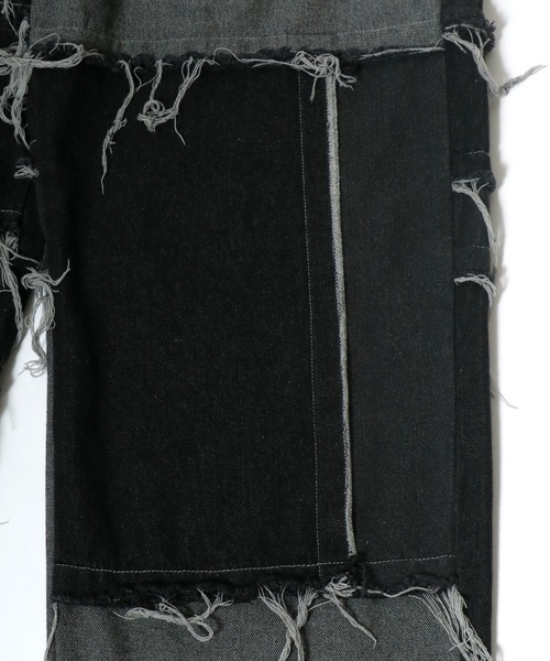 Salong hameu（サロン ハミュー）の「ヴィンテージリメイク風 クレイジーパネル配色・ボーダー切替 デニムパンツ メンズ レディース/ワイドシルエット/ジーンズ（デニムパンツ・メンズ・ブルー系その他/ブラック系その他2/ブラック系その他/ブルー系その他2/ブラック系その他3・M/L）」の16枚目の写真