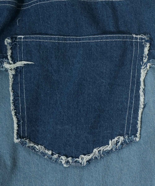 Salong hameu（サロン ハミュー）の「ヴィンテージリメイク風 クレイジーパネル配色・ボーダー切替 デニムパンツ メンズ レディース/ワイドシルエット/ジーンズ（デニムパンツ・メンズ・ブルー系その他/ブラック系その他2/ブラック系その他/ブルー系その他2/ブラック系その他3・M/L）」の15枚目の写真