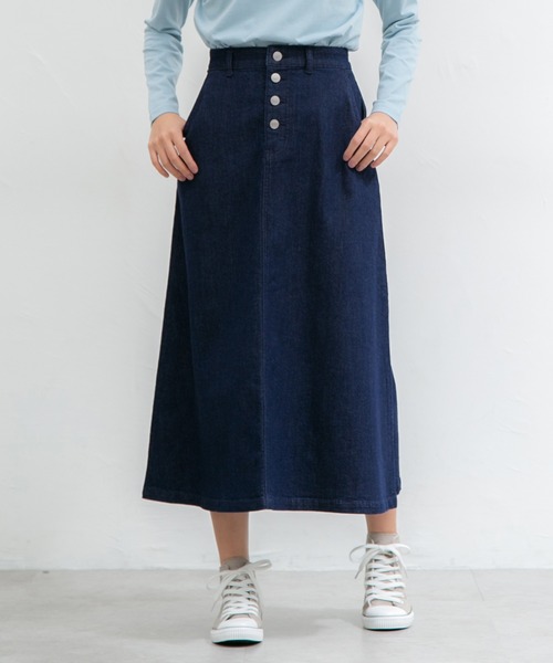 Honeys(ハニーズ)の「デニムロングスカート(デニムスカート・レディース・ライトインディゴブルー/ワンウォッシュ・M/S/LL/L)」の2枚目の写真