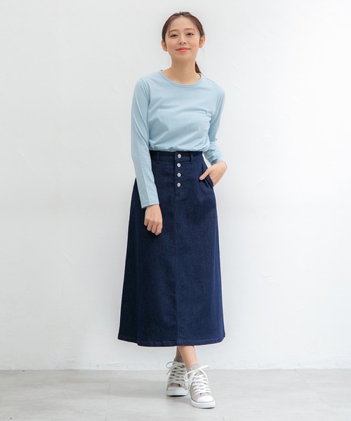 Honeys(ハニーズ)の「デニムロングスカート(デニムスカート・レディース・ライトインディゴブルー/ワンウォッシュ・M/S/LL/L)」の3枚目の写真