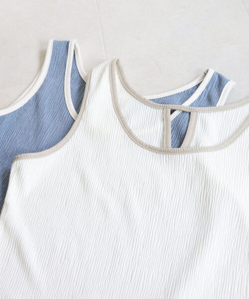 fredy emue（フレディエミュ）の「カット楊柳2wayタンクトップ（タンクトップ・レディース・ブラック/アイボリー/チャコールグレー/ブルー・38）」の14枚目の写真