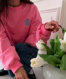 Dalfwin | 2023SS 春新作 韓国ファッション スウェット レディース トレーナー カラーリーフ刺繍スウェット 刺繍ロゴ レディーストップス(スウェット)