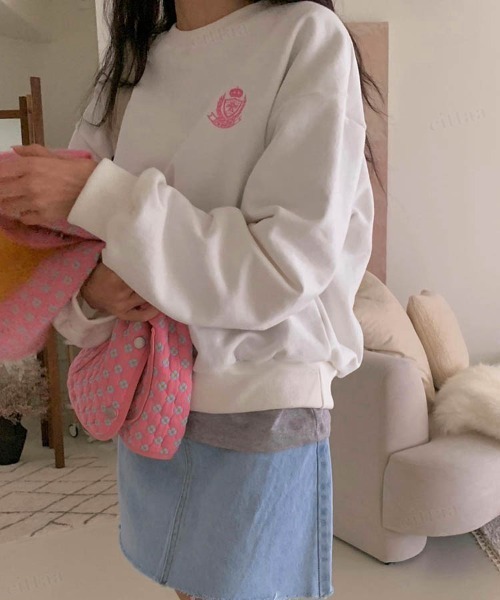Dalfwin（ダールフィン）の「シャーベットカラーリーフ刺繍ロゴスウェット（スウェット・レディース・ピンク/ブルー/イエロー/アイボリー・FREE）」の2枚目の写真