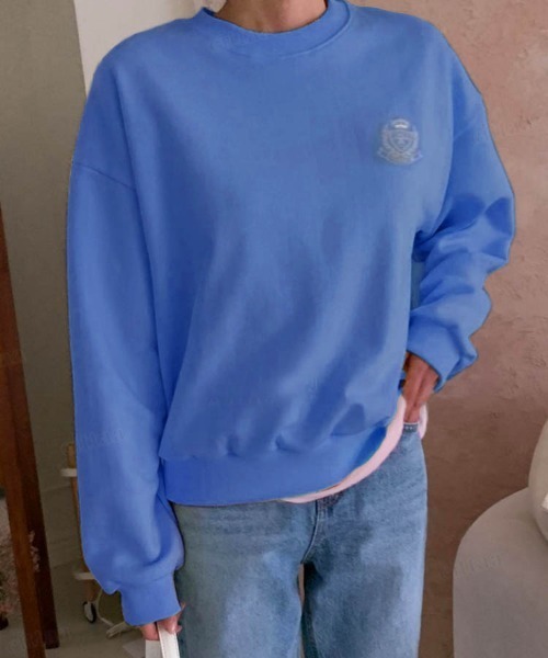 Dalfwin（ダールフィン）の「シャーベットカラーリーフ刺繍ロゴスウェット（スウェット・レディース・ピンク/ブルー/イエロー/アイボリー・FREE）」の5枚目の写真