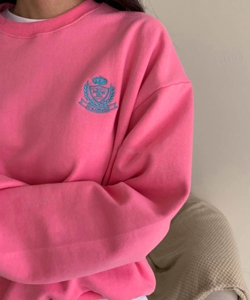 Dalfwin（ダールフィン）の「シャーベットカラーリーフ刺繍ロゴスウェット（スウェット・レディース・ピンク/ブルー/イエロー/アイボリー・FREE）」の6枚目の写真