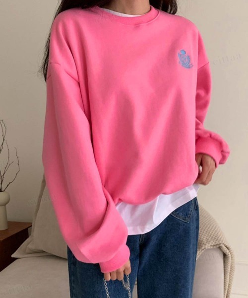 Dalfwin（ダールフィン）の「シャーベットカラーリーフ刺繍ロゴスウェット（スウェット・レディース・ピンク/ブルー/イエロー/アイボリー・FREE）」の9枚目の写真