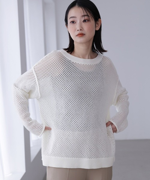 LAKOLE(ラコレ)の「メッシュステッチニットプルオーバー / 185872(ニット/セーター・レディース・ライトベージュ/オフホワイト/ブラック・MEDIUM/SMALL)」の4枚目の写真