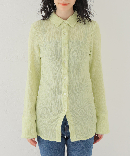 SLOBE IENA(スローブイエナ)の「クリンクルフィットポロ襟シャツ(ポロシャツ・レディース・アイボリー/ライトグリーン/オレンジ・FREE)」の17枚目の写真