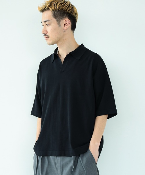 BEAMS LIGHTS(ビームスライツ)の「BEAMS LIGHTS / スキッパー ニットポロシャツ(ポロシャツ・メンズ・グリーン系その他2/ブラック・LARGE/SMALL/MEDIUM)」の18枚目の写真
