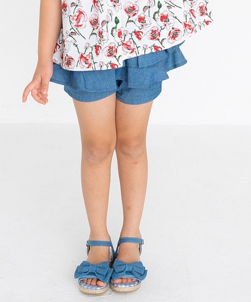 nino(ニノ)の「デニムペプラムショートパンツ(デニムパンツ・キッズ・ネイビー・110cm/120cm/100cm)」の1枚目の写真