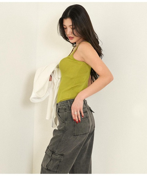 ANAP（アナップ）の「アシンメトリーノースリーブトップスカットソー（タンクトップ・レディース・イエロー×グリーン/アイボリー/ブラック・FREE）」の10枚目の写真