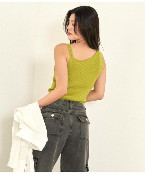 ANAP（アナップ）の「アシンメトリーノースリーブトップスカットソー（タンクトップ・レディース・イエロー×グリーン/アイボリー/ブラック・FREE）」の9枚目の写真