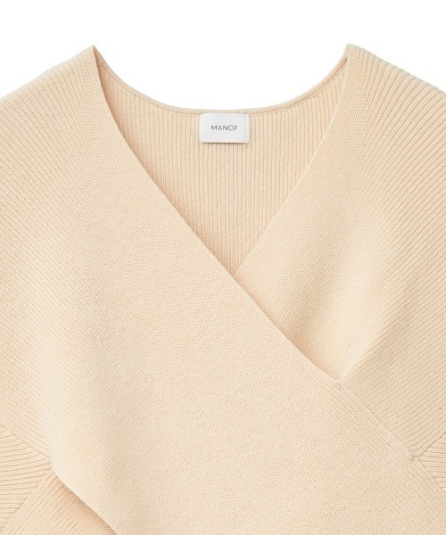 MANOF（マノフ）の「FRONT CROSS KNIT TOPS（Tシャツ/カットソー・レディース・アイボリー/ブラック・FREE）」の6枚目の写真