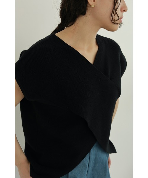 MANOF（マノフ）の「FRONT CROSS KNIT TOPS（Tシャツ/カットソー・レディース・アイボリー/ブラック・FREE）」の7枚目の写真