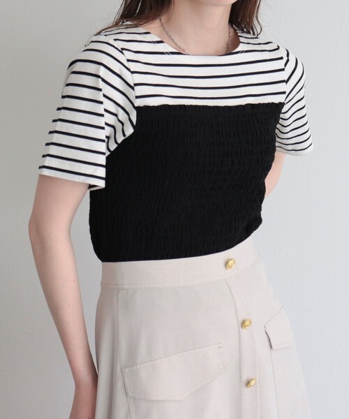 fredy emue（フレディエミュ）の「【WEB限定】ボーダー＋ビスチェ風プルオーバー（Tシャツ/カットソー・レディース・ブラック系その他/ブルー系その他・38）」の2枚目の写真