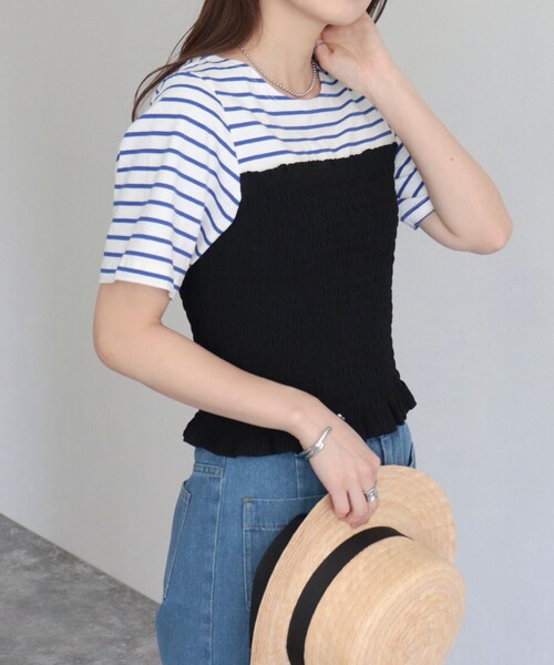 fredy emue（フレディエミュ）の「【WEB限定】ボーダー＋ビスチェ風プルオーバー（Tシャツ/カットソー・レディース・ブラック系その他/ブルー系その他・38）」の15枚目の写真
