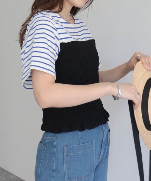 fredy emue（フレディエミュ）の「【WEB限定】ボーダー＋ビスチェ風プルオーバー（Tシャツ/カットソー・レディース・ブラック系その他/ブルー系その他・38）」の16枚目の写真