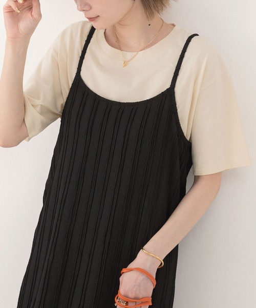 ad thie（アドティエ）の「柔らかコットン100％ 無地 シンプルTシャツ（Tシャツ/カットソー・レディース・ピンク/ライトイエロー/グリーン/オフホワイト/ブラック/ダークブラウン/チャコール/アイボリー/ミント/ピンクベージュ/ブルーグレー/レッド/ベージュ/ブラック系/ネイビー/ピンク系1/ホワイト系・FREE/LL）」の9枚目の写真