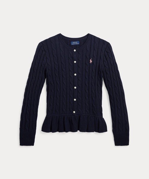 ラルフローレン　ケーブルニット　カーディガン　ペプラム　ポニー刺繍　コットン　綿 ケーブルニット コットン ペプラム カーディガン（カーディガン/ボレロ