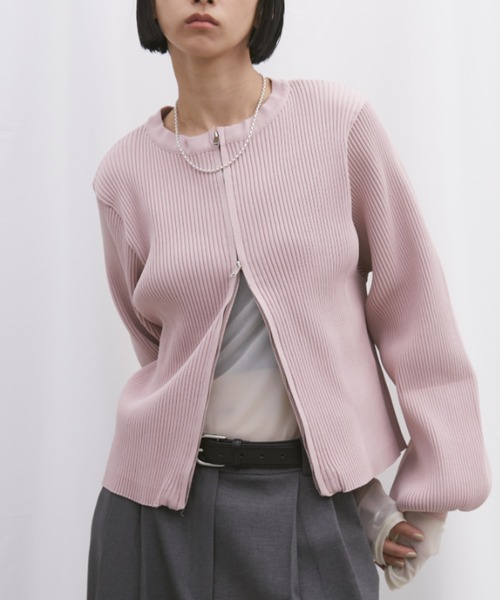 Aunt Marie's（アントマリーズ）の「【新色追加！】ジップリブニットカーディガン（カーディガン/ボレロ・レディース・アイボリー/ブラック/ブルー/ピンク・FREE）」の4枚目の写真