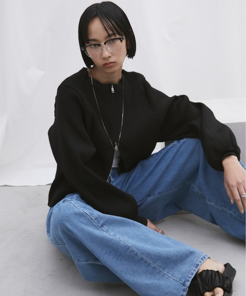 Aunt Marie's（アントマリーズ）の「【新色追加！】ジップリブニットカーディガン（カーディガン/ボレロ・レディース・アイボリー/ブラック/ブルー/ピンク・FREE）」の2枚目の写真