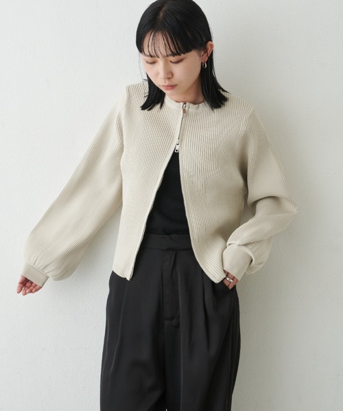 Aunt Marie's（アントマリーズ）の「【新色追加！】ジップリブニットカーディガン（カーディガン/ボレロ・レディース・アイボリー/ブラック/ブルー/ピンク・FREE）」の10枚目の写真