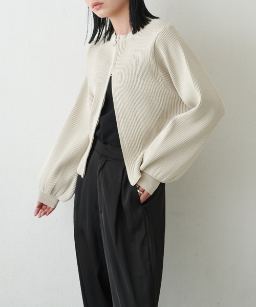 Aunt Marie's（アントマリーズ）の「【新色追加！】ジップリブニットカーディガン（カーディガン/ボレロ・レディース・アイボリー/ブラック/ブルー/ピンク・FREE）」の7枚目の写真