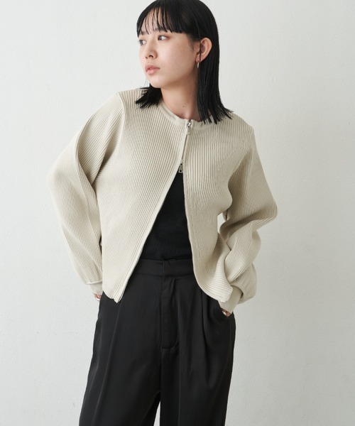 Aunt Marie's（アントマリーズ）の「【新色追加！】ジップリブニットカーディガン（カーディガン/ボレロ・レディース・アイボリー/ブラック/ブルー/ピンク・FREE）」の6枚目の写真