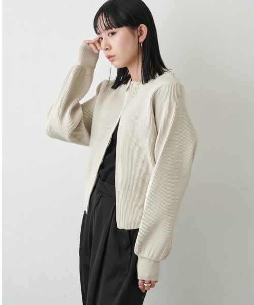 Aunt Marie's（アントマリーズ）の「【新色追加！】ジップリブニットカーディガン（カーディガン/ボレロ・レディース・アイボリー/ブラック/ブルー/ピンク・FREE）」の9枚目の写真