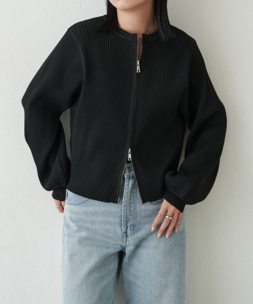 Aunt Marie's（アントマリーズ）の「【新色追加！】ジップリブニットカーディガン（カーディガン/ボレロ・レディース・アイボリー/ブラック/ブルー/ピンク・FREE）」の13枚目の写真