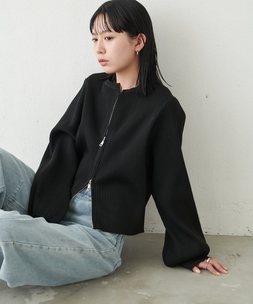 Aunt Marie's（アントマリーズ）の「【新色追加！】ジップリブニットカーディガン（カーディガン/ボレロ・レディース・アイボリー/ブラック/ブルー/ピンク・FREE）」の18枚目の写真