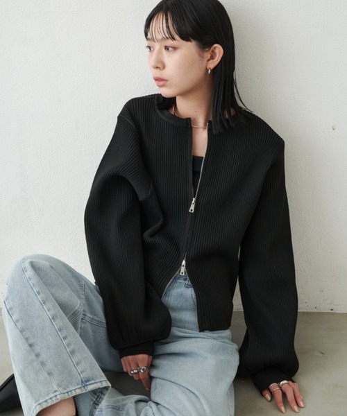 Aunt Marie's（アントマリーズ）の「【新色追加！】ジップリブニットカーディガン（カーディガン/ボレロ・レディース・アイボリー/ブラック/ブルー/ピンク・FREE）」の17枚目の写真