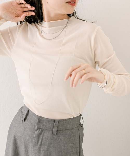 mystic（ミスティック）の「チュールハイネックプルオーバー（Tシャツ/カットソー・レディース・ブラック/ベージュ/アイボリー/グレー/ピンク/ブルー/ブラック系その他2・FREE）」の2枚目の写真