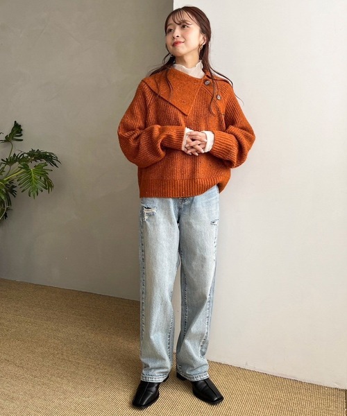 LOWRYS FARM（ローリーズファーム）の「アシメカタボタンネップＬＳ  968918（ニット/セーター・レディース・ベージュ/グレー/オレンジ/アイボリー・FREE）」の8枚目の写真