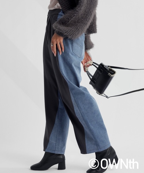 OWNth(オンス)の「バイカラーデニムドッキングテーパードパンツ(デニムパンツ・レディース・ブラック/グレー・M/L)」の11枚目の写真