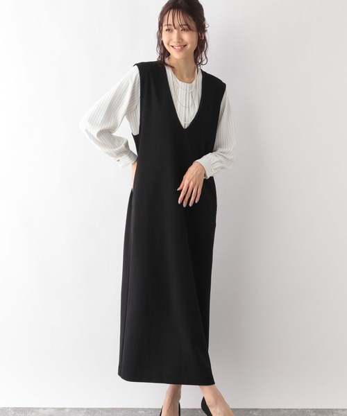 【セール】スゴラクストレッチＶネックジャンスカ/970903（ジャンパースカート）｜GLOBAL WORK（グローバルワーク）