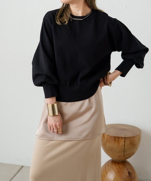 Omekashi（オメカシ）の「総針パフニット（ニット/セーター・レディース・ブルー/グレー/ブラック/オフホワイト・FREE）」の8枚目の写真