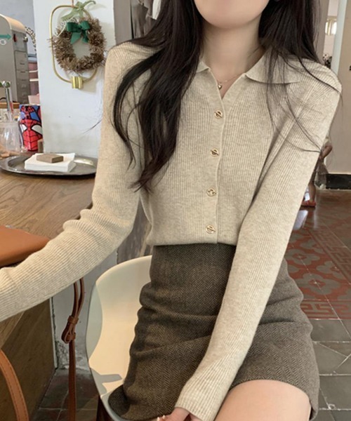 セール】秋冬ニットトップス レディースニットポロ（ニット