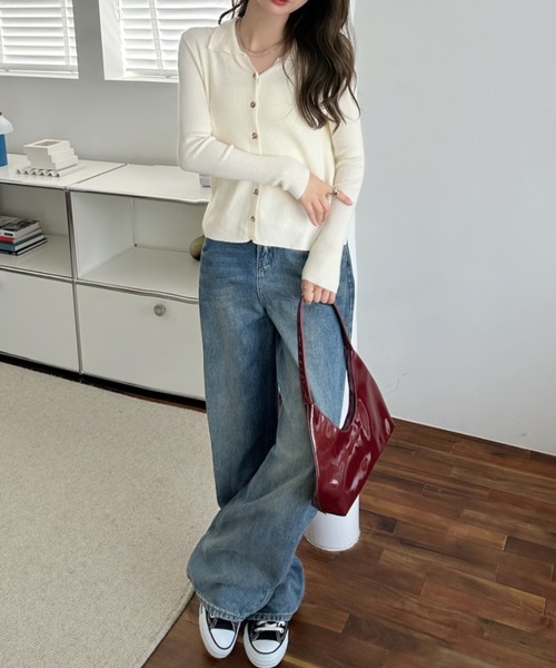 Miniministore(ミニミニストア)の「【新サイズ追加】秋冬ニットトップス レディースニットポロ(ニット/セーター・レディース・ホワイト/キャメル/ブラック/アイボリー/ベージュ/カーキ/グレー・M/L)」の14枚目の写真