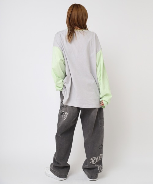 RNA（アールエヌエー）の「M2202 ＲＮＡカラーコンビＢＩＧロンＴ（Tシャツ/カットソー・レディース・グレー/ホワイト×ネイビー/ピンク/スミクロ/ブラウン/ライトブルー・MEDIUM）」の14枚目の写真