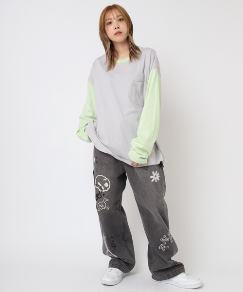 RNA（アールエヌエー）の「M2202 ＲＮＡカラーコンビＢＩＧロンＴ（Tシャツ/カットソー・レディース・グレー/ホワイト×ネイビー/ピンク/スミクロ/ブラウン/ライトブルー・MEDIUM）」の12枚目の写真