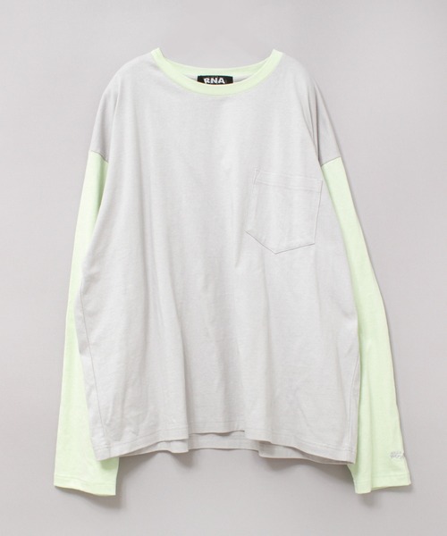 RNA（アールエヌエー）の「M2202 ＲＮＡカラーコンビＢＩＧロンＴ（Tシャツ/カットソー・レディース・グレー/ホワイト×ネイビー/ピンク/スミクロ/ブラウン/ライトブルー・MEDIUM）」の8枚目の写真