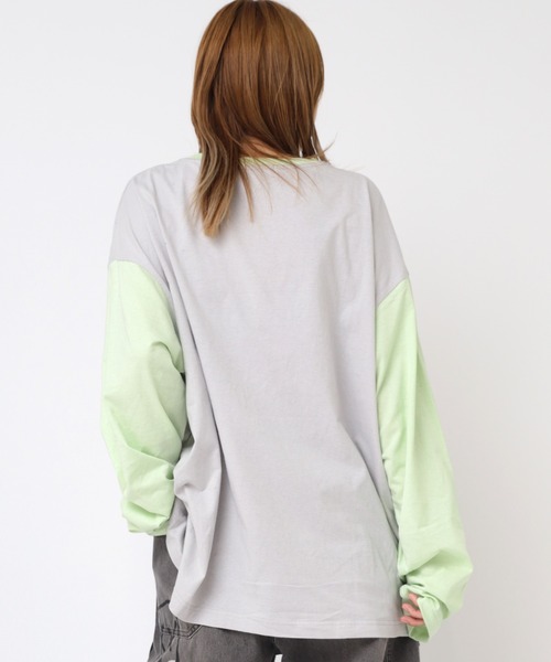 RNA（アールエヌエー）の「M2202 ＲＮＡカラーコンビＢＩＧロンＴ（Tシャツ/カットソー・レディース・グレー/ホワイト×ネイビー/ピンク/スミクロ/ブラウン/ライトブルー・MEDIUM）」の11枚目の写真